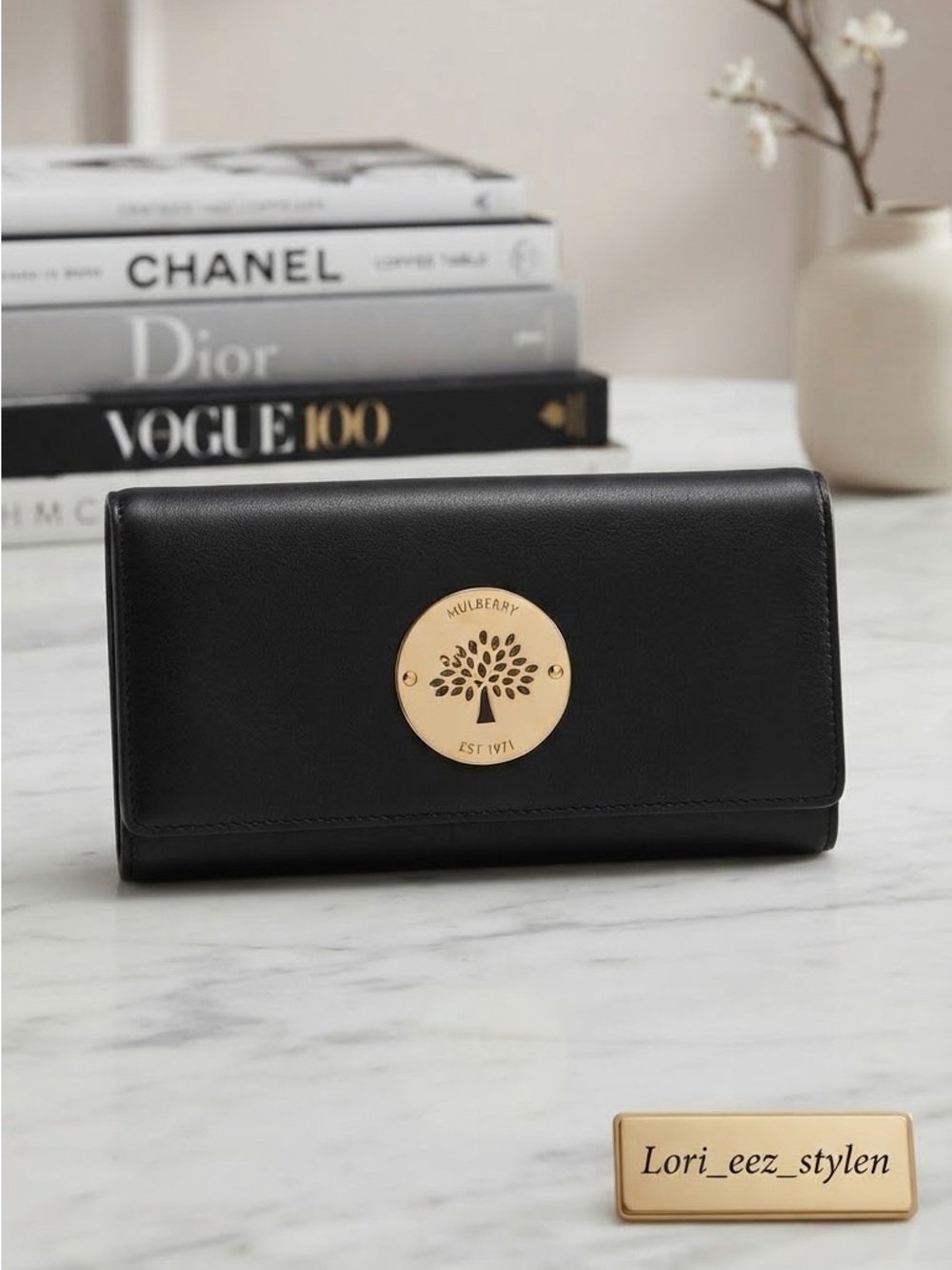 AUTHENTIC Mulberry Black Leather Plaque Wallet with Iconic Tree Logo